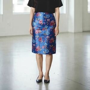 G.I.L.I. Floral Sequin Pencil Skirt - Blue and Red